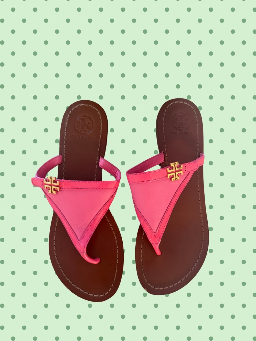 Tory Burch Hot Pink Leather Thong Sandals with Gold Logo